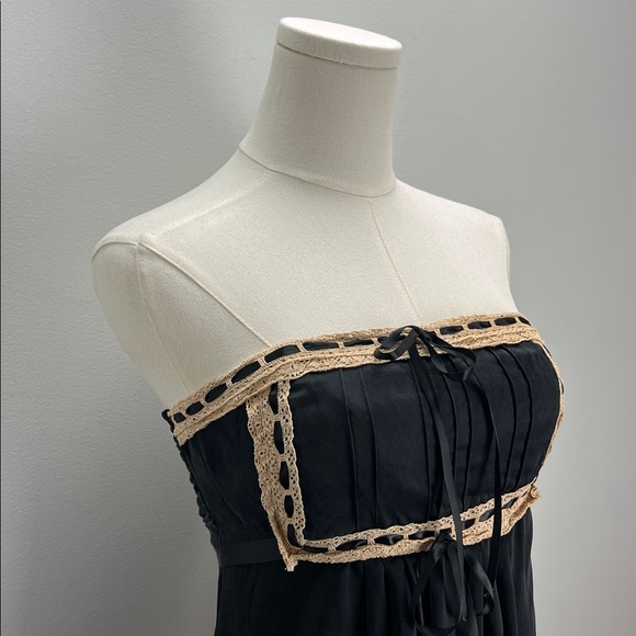 Vintage Betsey Johnson Silk Babydoll Slip Dress Black Cream Lace Trim Ribbons 2 - Picture 3 of 12